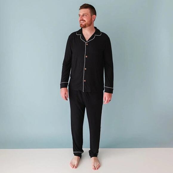 Posh Peanut Men's Long Sleeve Black Ribbed Lounge Set XL - Picture 1 of 5